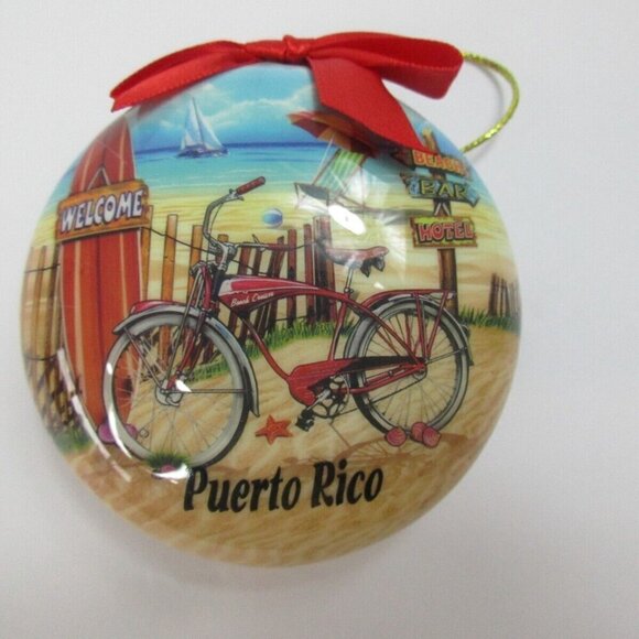 Puerto Rico Flat Ball Inner Beauty Ornament Wellcome Beach Bar Hotel Print - Picture 2 of 4